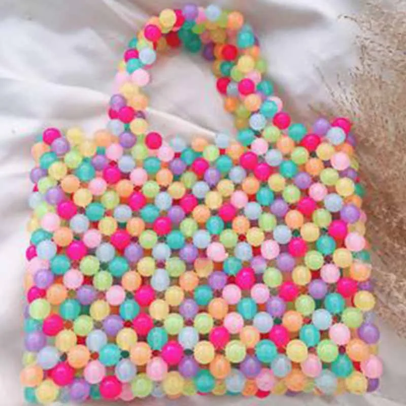 Acrylic Candy Color Hand Braided Beaded Women's Party Cookout Mini Tote Bag 2022 Casual Aesthetic Lightweight Underarm Purses