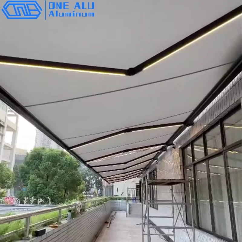 Electric Patio Awning Outdoor Waterproof Retractable UV Sun Shade Canopy With Remote Control LED Light Heavy Duty Aluminum Frame