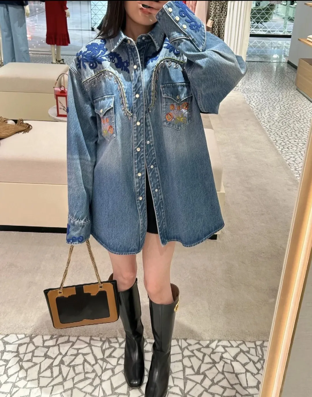 

High Quality Boyfriend Style Beading Embroidery Jacket Streetwear Unisex Fashion Loose Denim Jacket