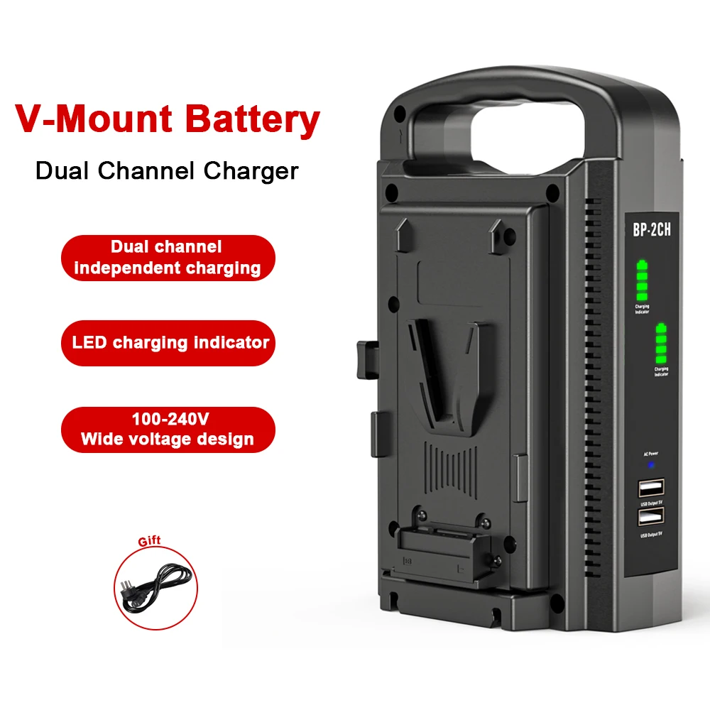 1Pcs BP-2CH Charger V Mount Battery Two Channel Charger Dual Port Quick Battery Charger for Sony V Mount Battery Charger