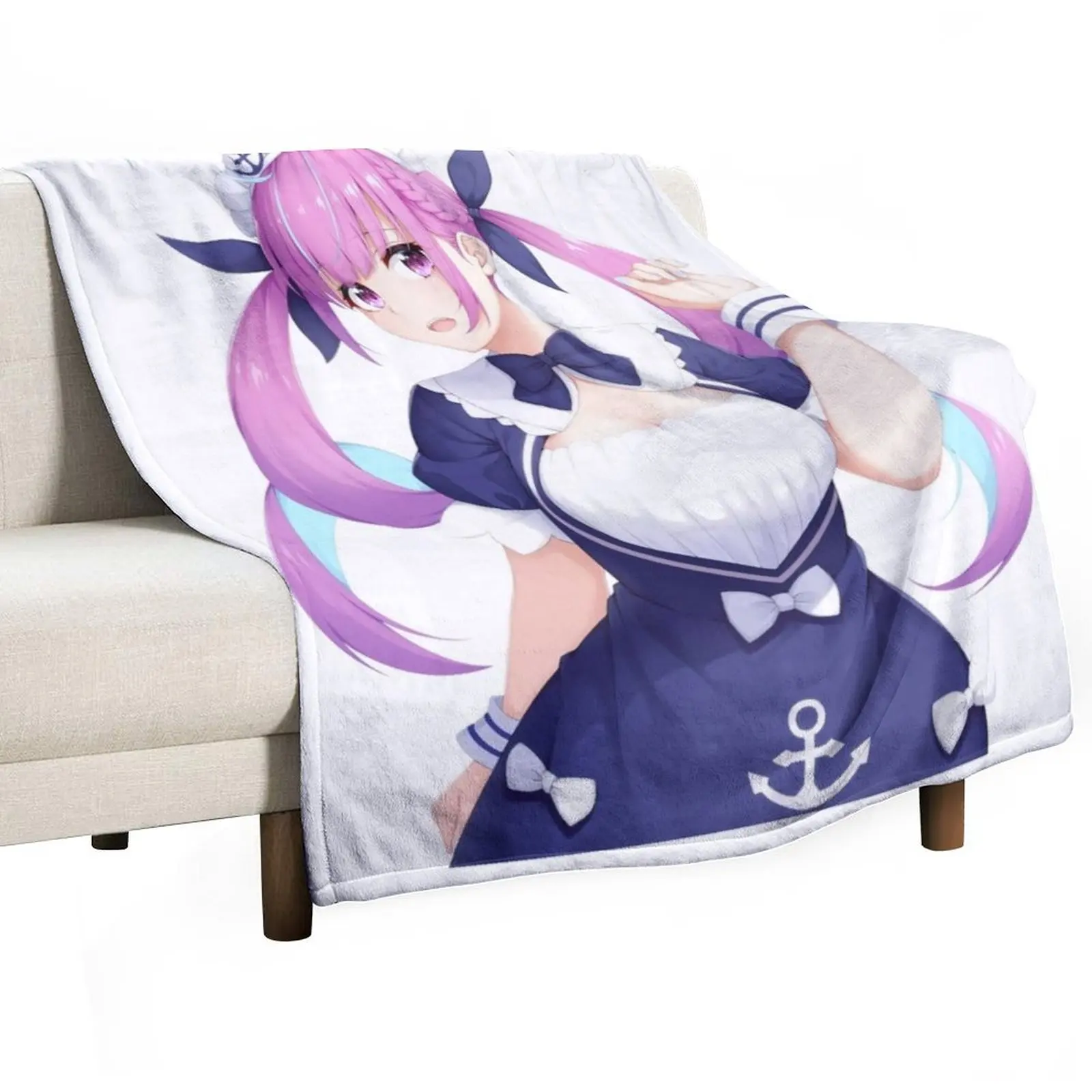 Minato Aqua Hololive Cute Maid Anime Girl Throw Blanket Flannel Travel christmas gifts Shaggy christmas decoration Blankets