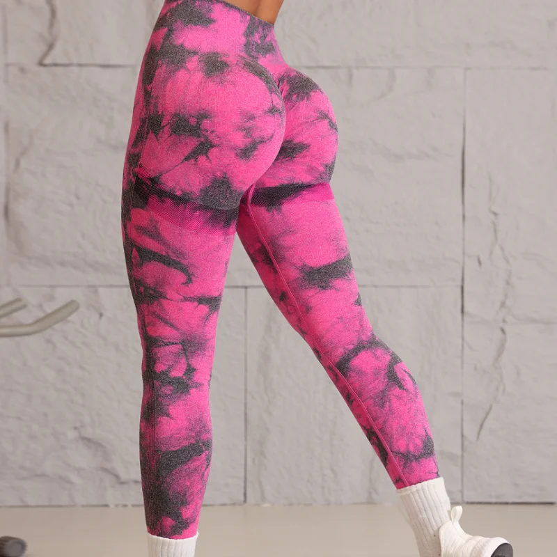 

Women Seamless Tie Dye Yoga Pants High Waisted Peach Hip Leggings High Stretch Fitness Breathable Skinny Pants Gym Accessories