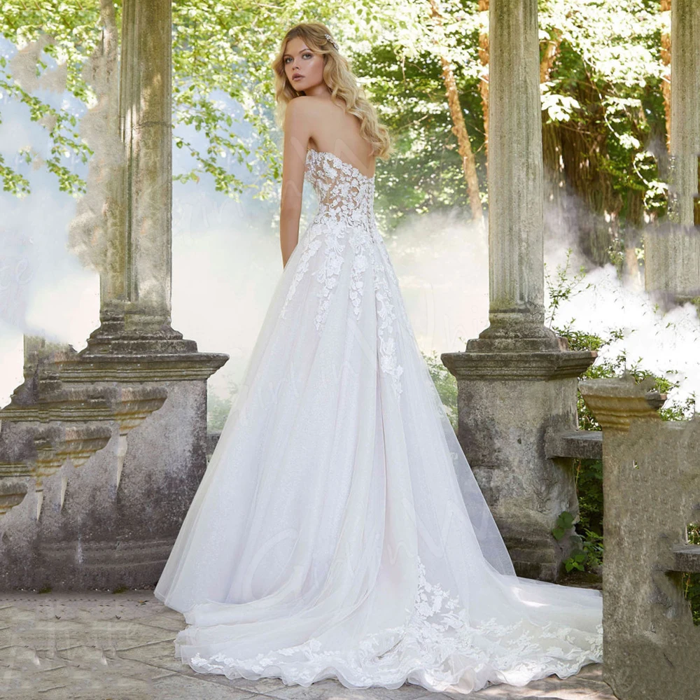 Robe De mariée ligne a sans manches, avec des Appliques en dentelle, blanche, col en cœur