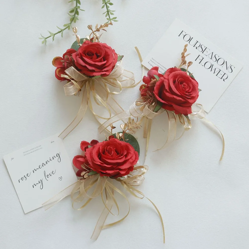 Синяя шелковая роза, искусственные цветы, мужская бутоньерка для жениха, лента для подружки невесты, наручный корсаж, бутоньерка для свадьбы