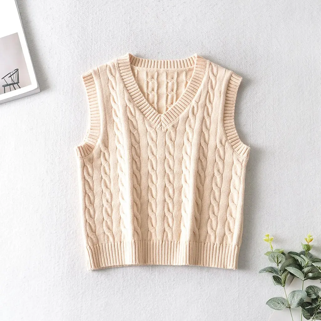 

Women's V-Neck Sleeveless Knitted Vest Sweater European American Style Early Winter New Clothing 1246