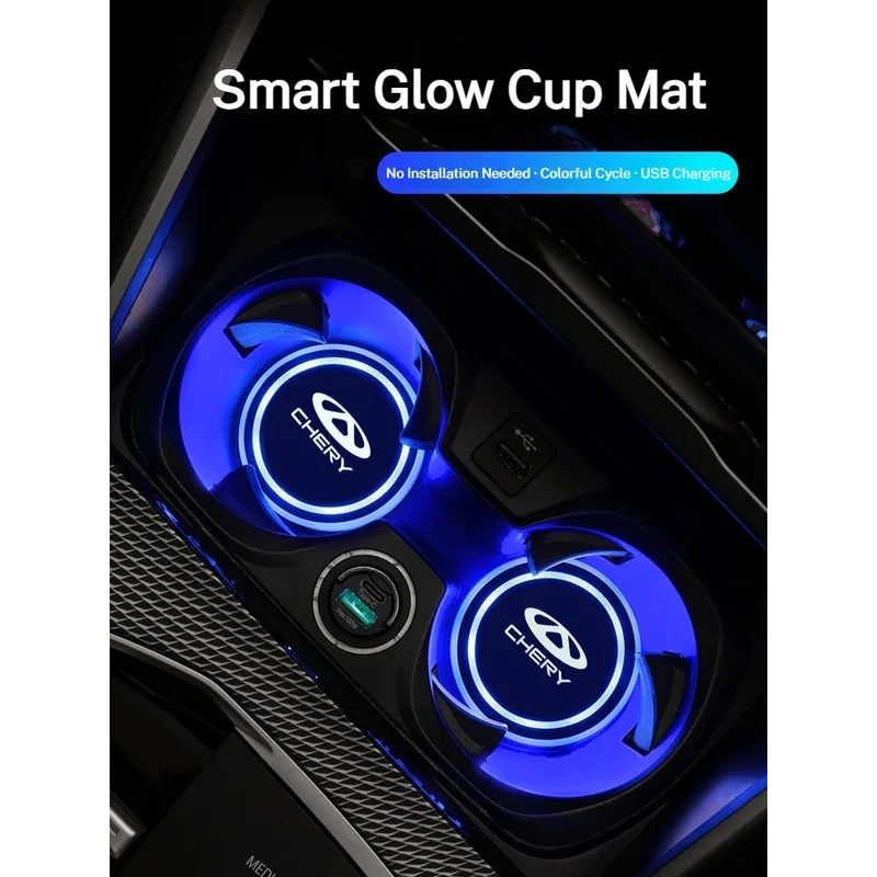 7 Color Car Changing LED Cup Holder Lights Rear Windshield Decorative Ambient Lighting For Chery Tiggo 2 3 4 5 6 7 8 5X Pro T11