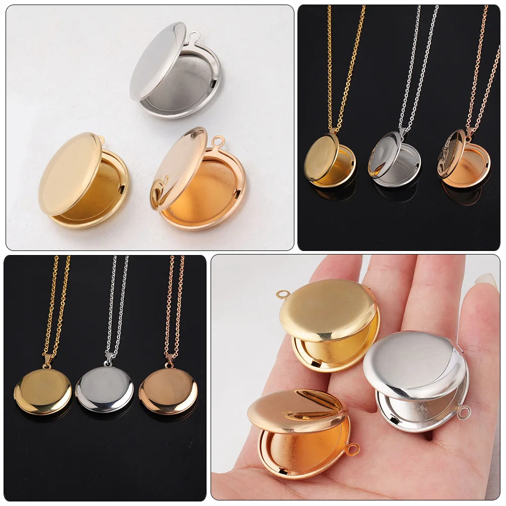10Pcs Round Photo Frame Necklace Lockets Stainless Steel DIY Necklace Pendants Versatile Jewelry Gifts Neck Chain Pendants