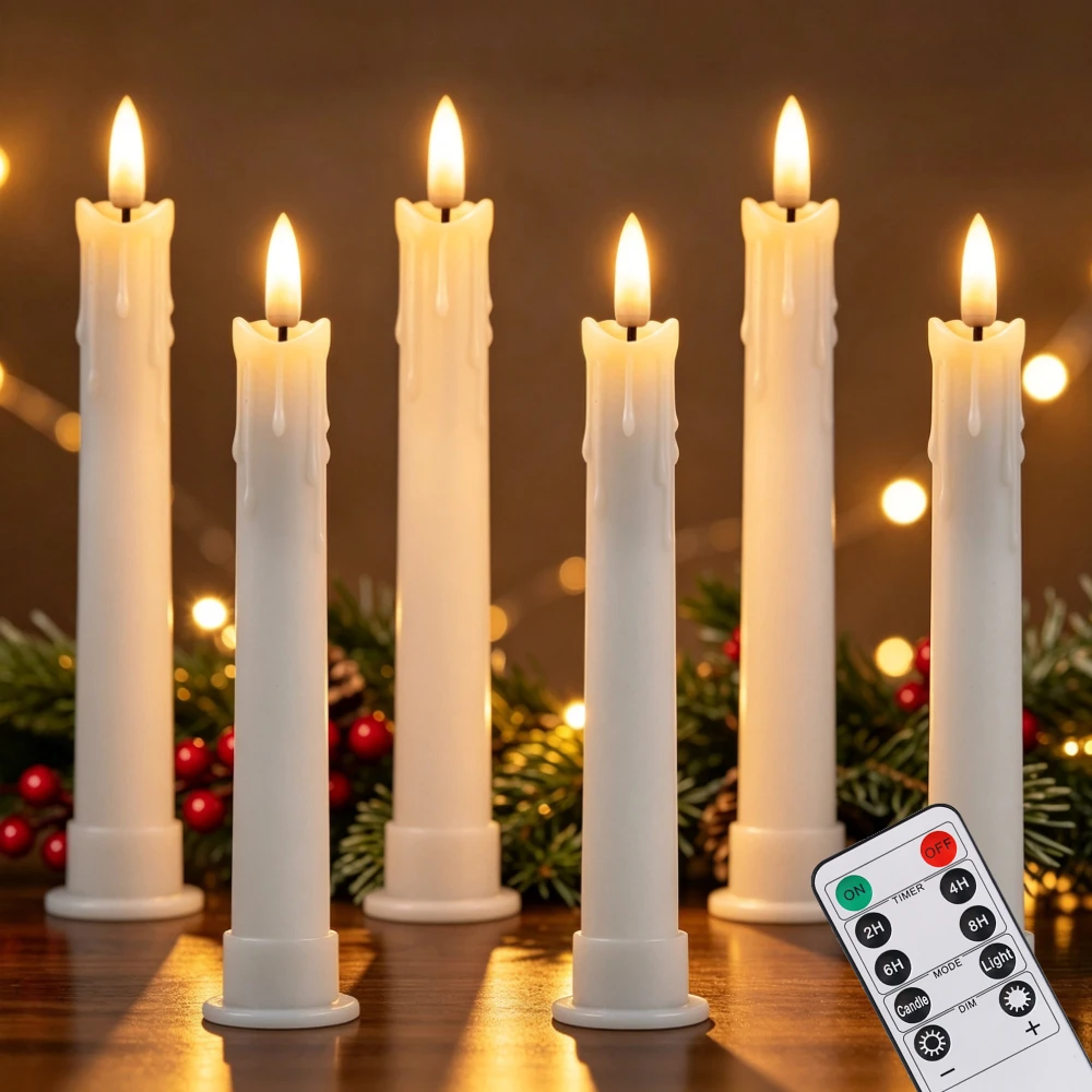 Flameless Taper Candles with Remote Timer Dripping Wax Flickering Fake LED Candlesticks for Home Thanksgiving Seasonal Table Mantel Decor