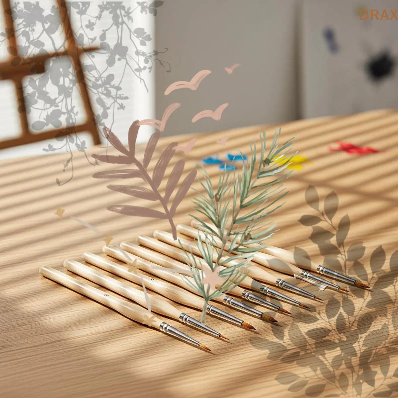 11Pcs Detail Brush Set Triangle Handle Micro Acrylic Painting: Art Model Oil Digital