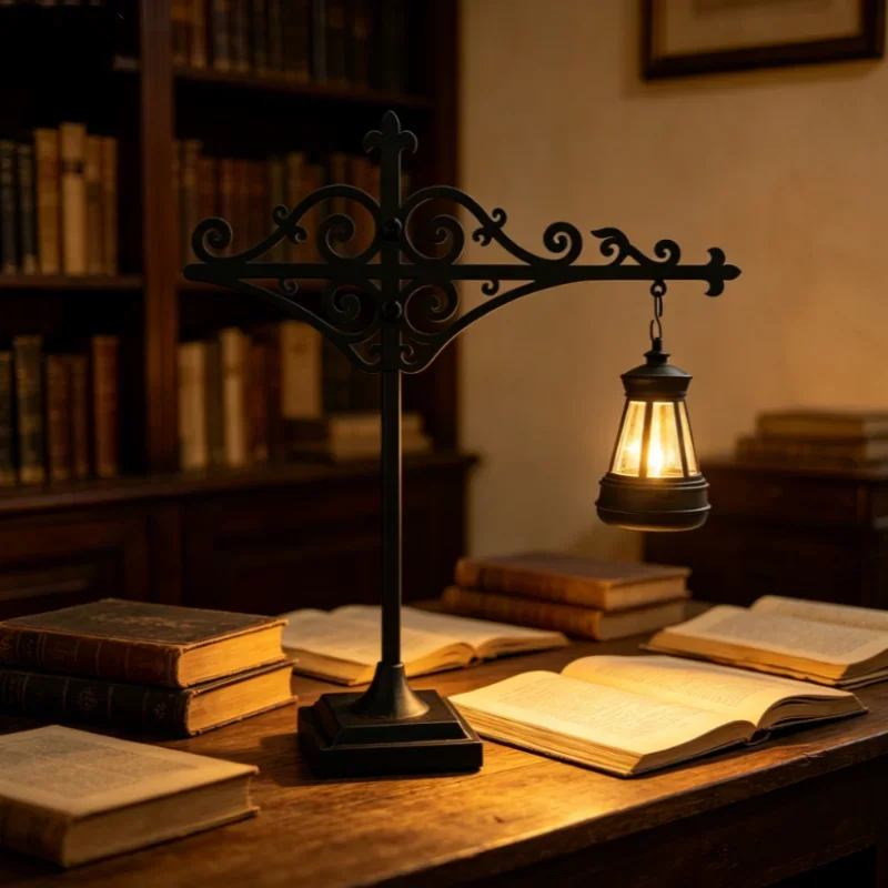 Library Lantern Decorative Bookshelf Lighting Retro Library Lantern Bookshelf Lamp Multifunctional Warm LED Nightlight Ornament