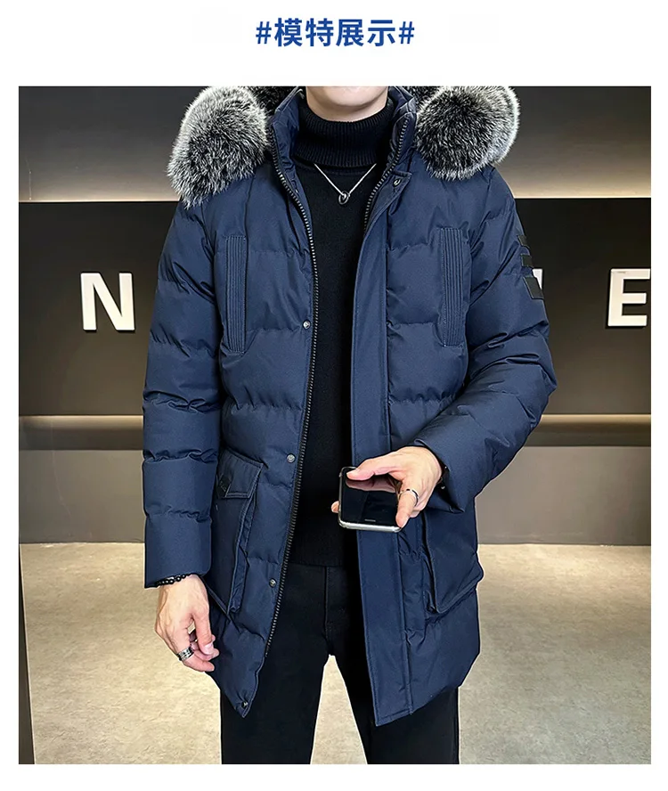 Autumn Winter Main Push Mid Length Solid Color Hooded Cotton Coat For Men Plus Size Korean Style Thick Warm Unisex Youth Trendy