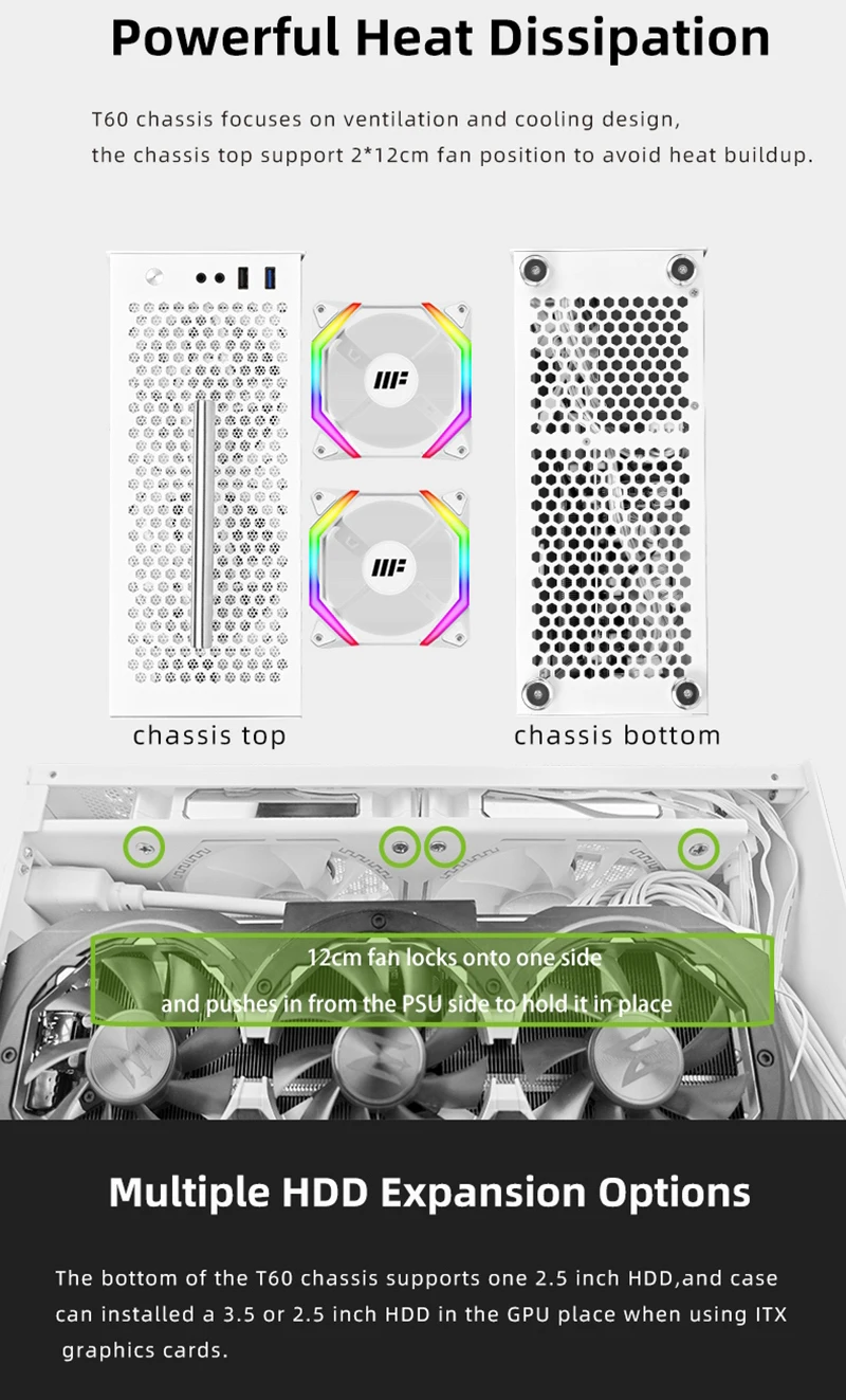 METALFISH T60 Mini ITX Schwarzes Gehäuse 9L Gaming-Computergehäuse Kompakter transparenter PC-Unterstützung SFX PSU/300 mm GPU – Detail 10