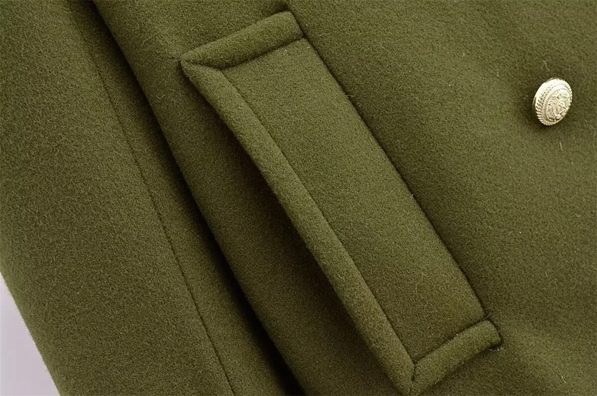 Traje de lana verde para mujer, chaqueta Formal elegante de Cachemira con doble botón, abrigo cálido para oficina, Invierno