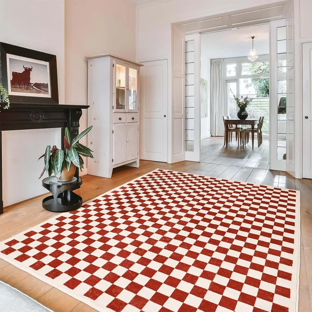 Red Checkerboard Carpet for Living Room, Big Size, Non-slip Floor Mat, Bedroom Decoration, Yellow Plaid Large Rug, Soft Machine