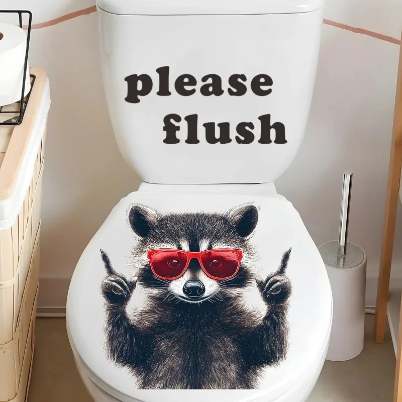Funny Red Glasses Raccoon Toilet Sticker 