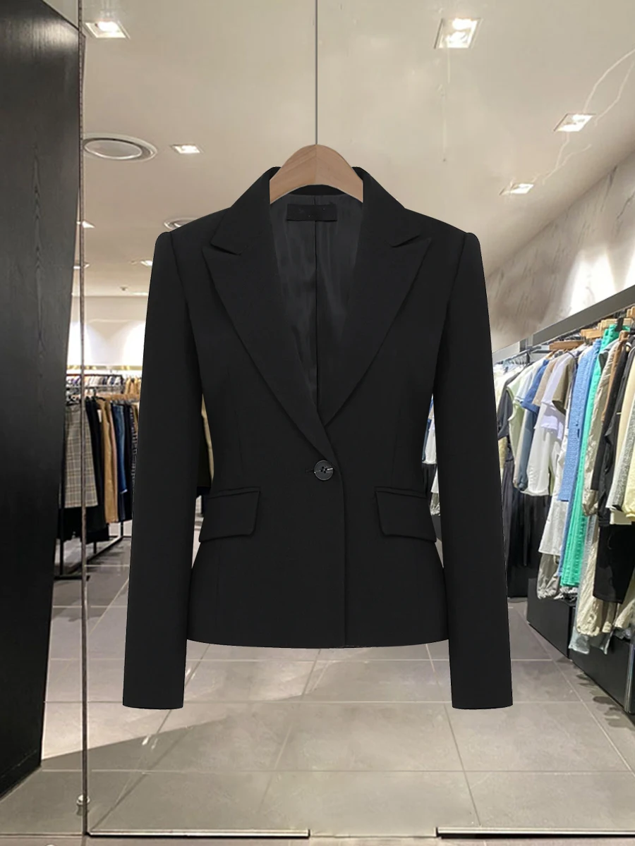 

Slimming ort Bla Waist-Cinching Women's Suit Jaet Faionable Korean Sle Spring Clothing High-Waisted Commute Sle