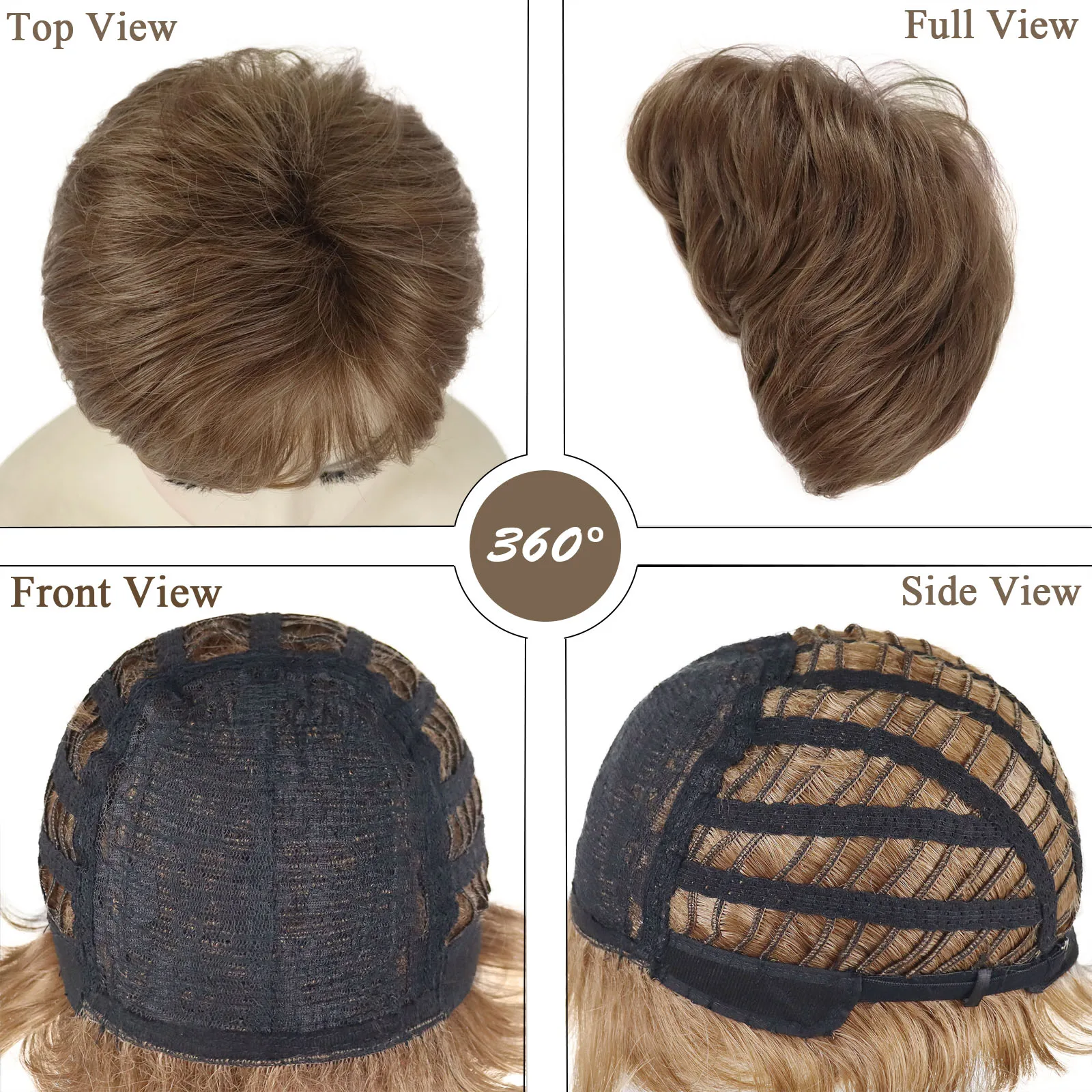 شعر مستعار اصطناعي بقص عابث للنساء، شعر مستعار بني قصير مع غرة، مظهر طبيعي، شعر مستعار بديل لشعر السيدة العجوز، زي يومي