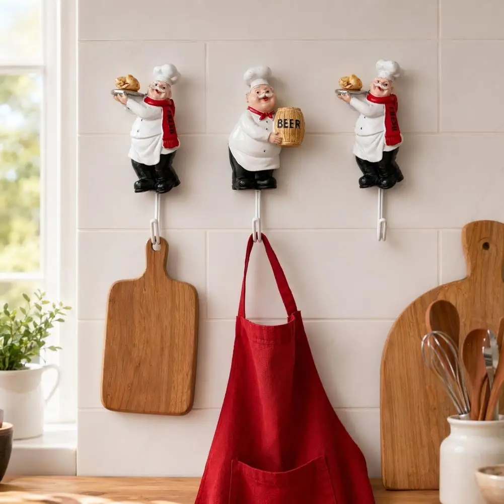 Cute Chef Shape Hook, Strong Resin Kitchen Wall Hook, No Punch Adhesive Backing Decorative Hook, for Home Kitchen Hang Utensils