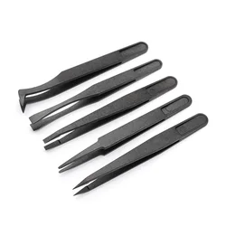 New Arrival 5pcs/set Portable Black Straight Bend Anti-static Plastic Tweezer Heat Resistant Repair Tool