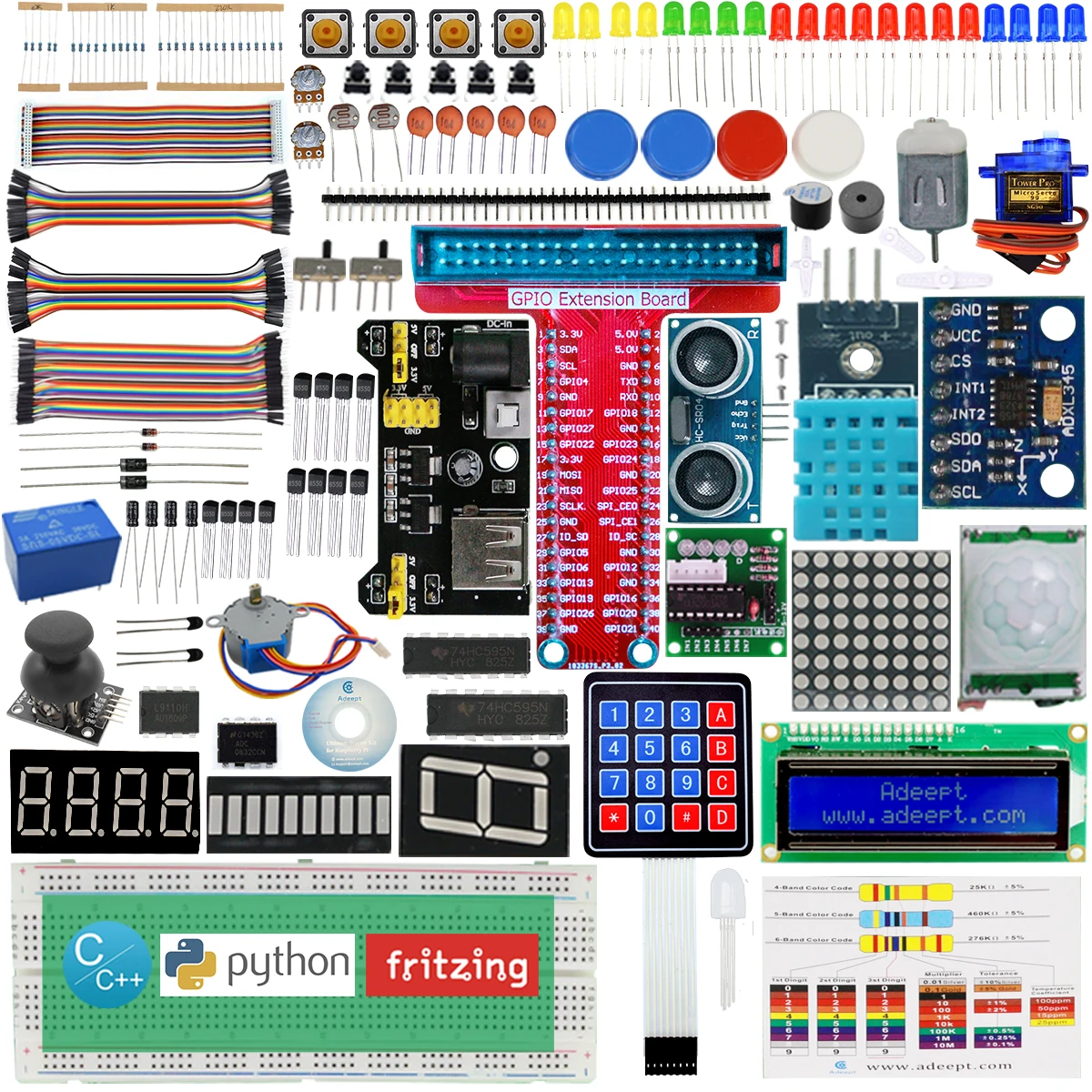 Adeept Free Shipping New Ultimate Starter Kit for Raspberry Pi 3 2 Model B/B + Python (Raspberry Pi Board Not Included)