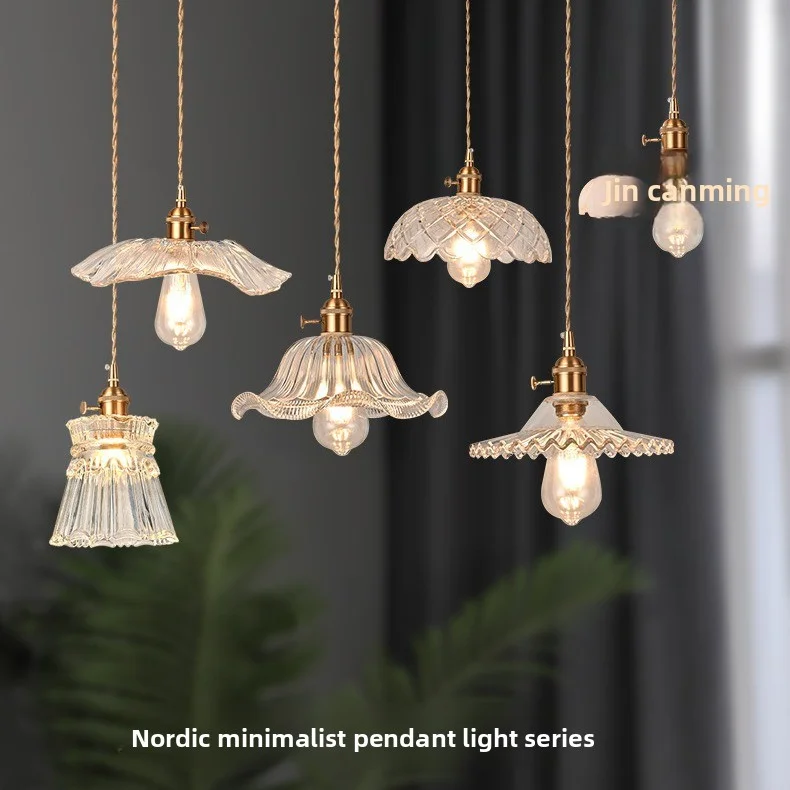 

Vintage Brass Glass Pendant Light Retro Style Small Fresh for Hotel B&B Bar Café Restaurant Dining Room Ceiling Lamp