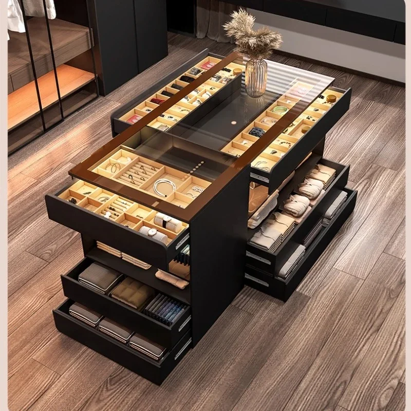 light luxury, high-end luxury storage jewelry display cabinet Modern simple home cloakroom, mid-island cabinet, chest cabinet