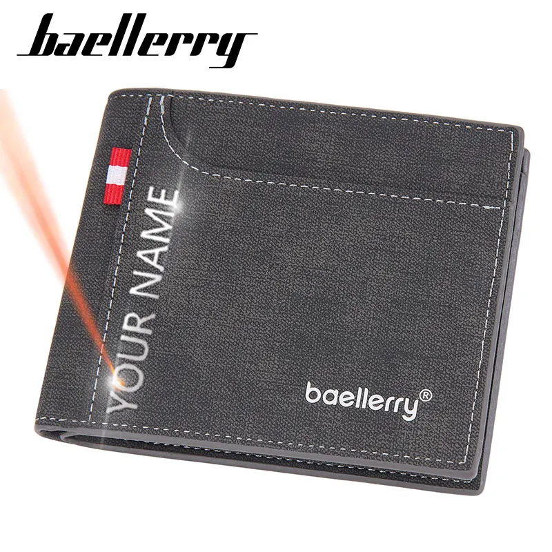 Baellerry Short Men Wallets Free Name Engraving Top Quality Card Holder Male Purses Classic Men's Wallet Simple Money Clips