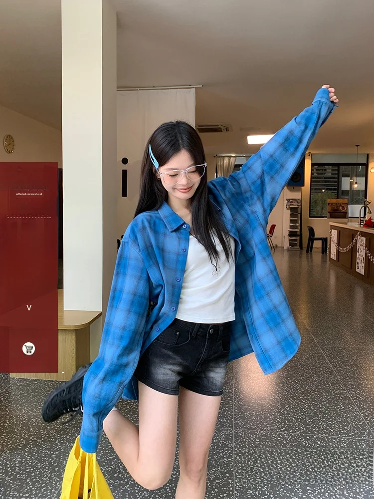 

Свободное длинное све синее клетчатое пальто женское весеннее новое Sle S gcuzh 20:00rupn Commute Sle корейская версия Lazy Sle пальто топ