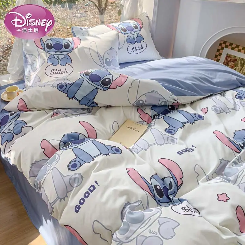 Disney Washed Bedding Set 4 Pcs Set Stitch Thin Quilt Cover 2 Pillowcases Flat Sheet Winnie the Pooh Four Seasons Universal