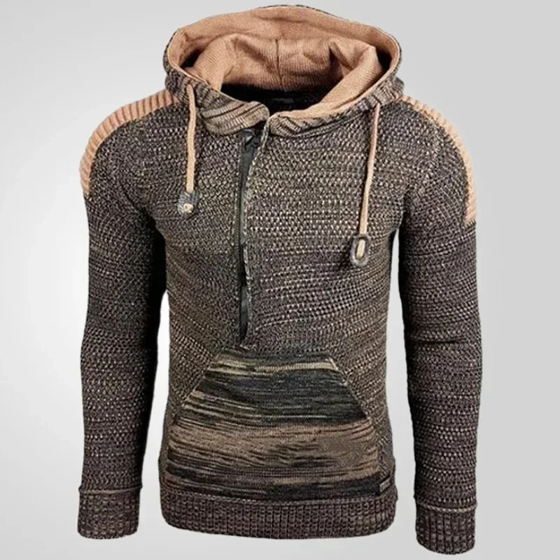 Men Pullovers Sweatshirts Sweaters Hooded Pockets Casual Loose Splice Knitted Drawstring Regular Thick Tops Autumn Winter New