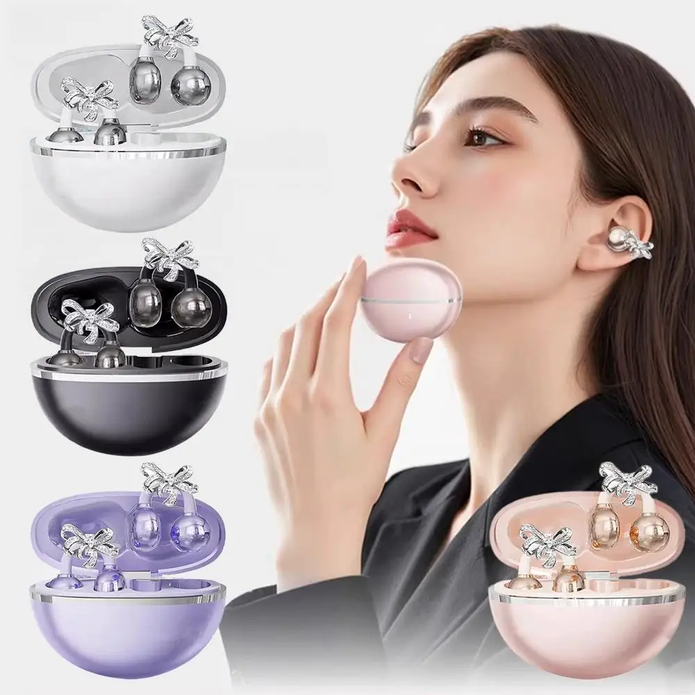 

Bluetooth 5.4 OWS Ear Clip Headphones with 1 Pair Shining Bow Clip Earrings IPX4 Waterproof Non in Ear Earbud Suit For Girl Gift