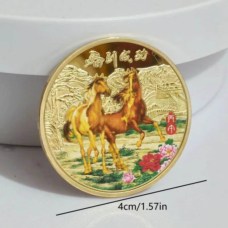 2026 سنة الحصان 40 مللي متر الذهب والفضة عملة تذكارية زودياك الحيوان الميمون تذكار السنة الجديدة #6