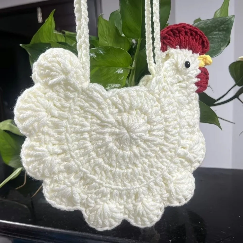 Cute Cartoon Chicken Coin Purse Crochet Woven Gifts Bag Handmade Headphone Bag Knit Crochet Handbag Party view 3