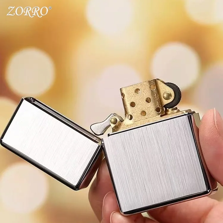 ZORRO 912  Heavy Duty Armor Brass/Titanium Windproof Kerosen e Lighter; 3/5 Hinged Metal Gasolin e Lighter Men's Gift 150G