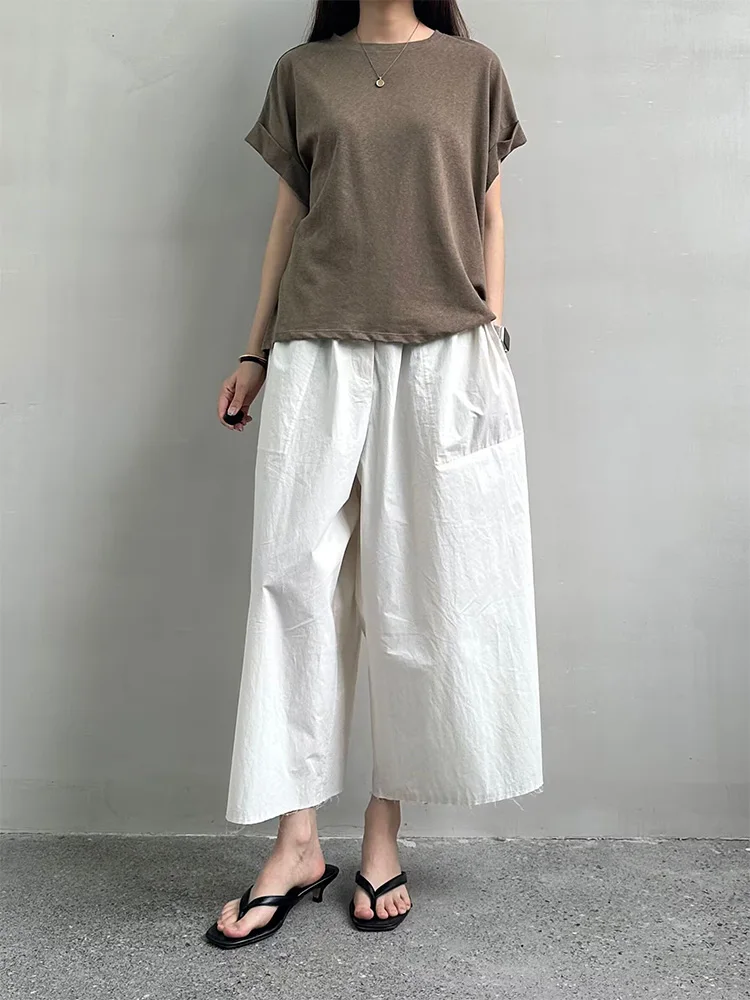 Plus-Size Summer A-Line Women's Wide-Leg Pants, Loose Thin Cropped Pants, Casual Carrot Pants