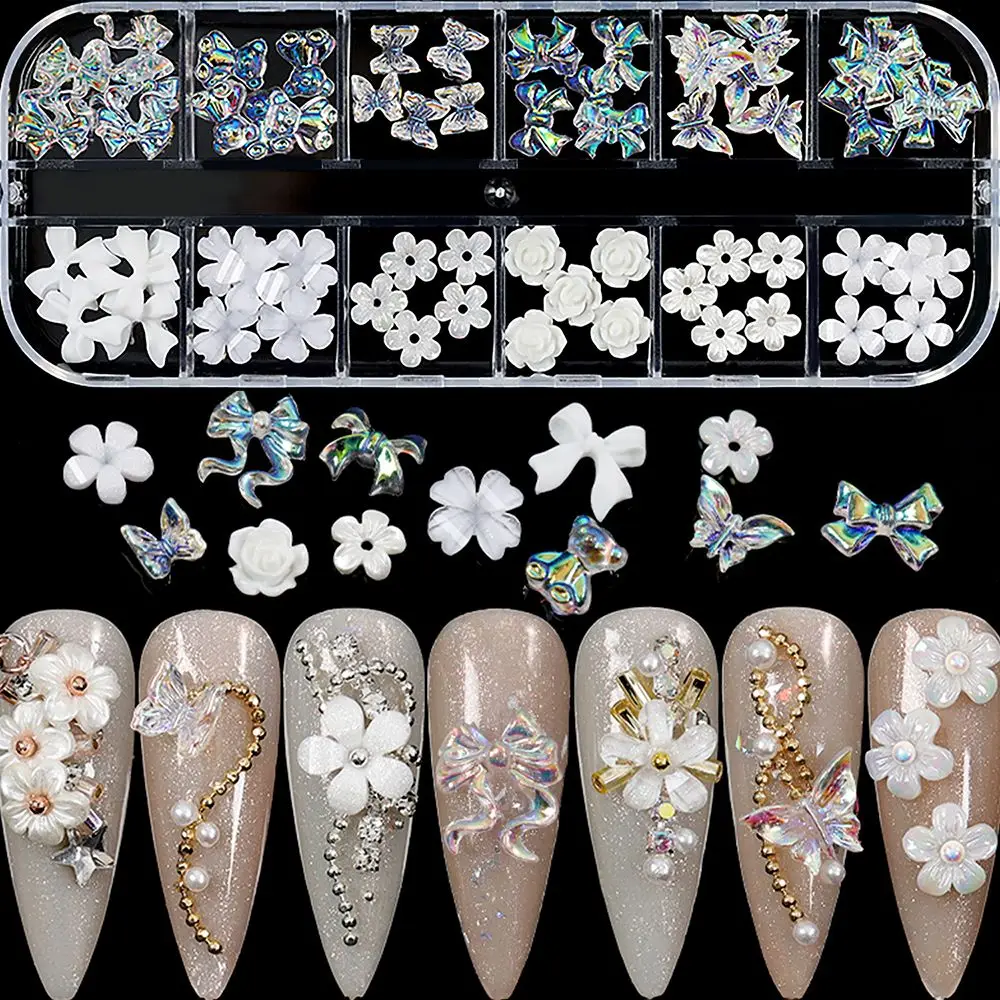 Ohrstecker Damen Mädchen Maniküre Set Schleife DIY Charm Weiße Blume Nail Art Charms Nail Art Strass Kit Multi Shaped Jelly Bear Shape
