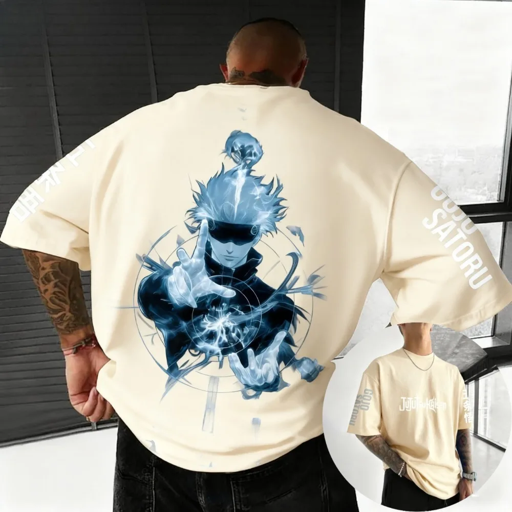 

Футболка унисекс Jujutsu Kaisen Gojo Satoru из чистого хлопка, летняя, с аниме-принтом, свободного кроя, повседневная, для родителей и детей, с коротким рукавом, 2026