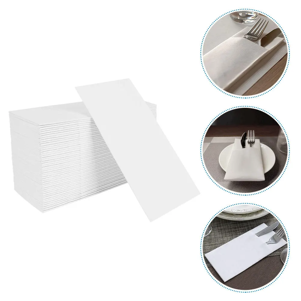 

50Pcs Disposable Knife and Fork Mat 40x40cm Elegant White Pocket Napkins for Dining Party Catering Paper Napkins with Cutlery