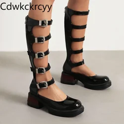 Letnie nowe style moda czas wolny kobiety sandały czarne płytkie usta zapięcie na zamek błyskawiczny wysoki cylinder kobiety fajne buty wysokie 5cm