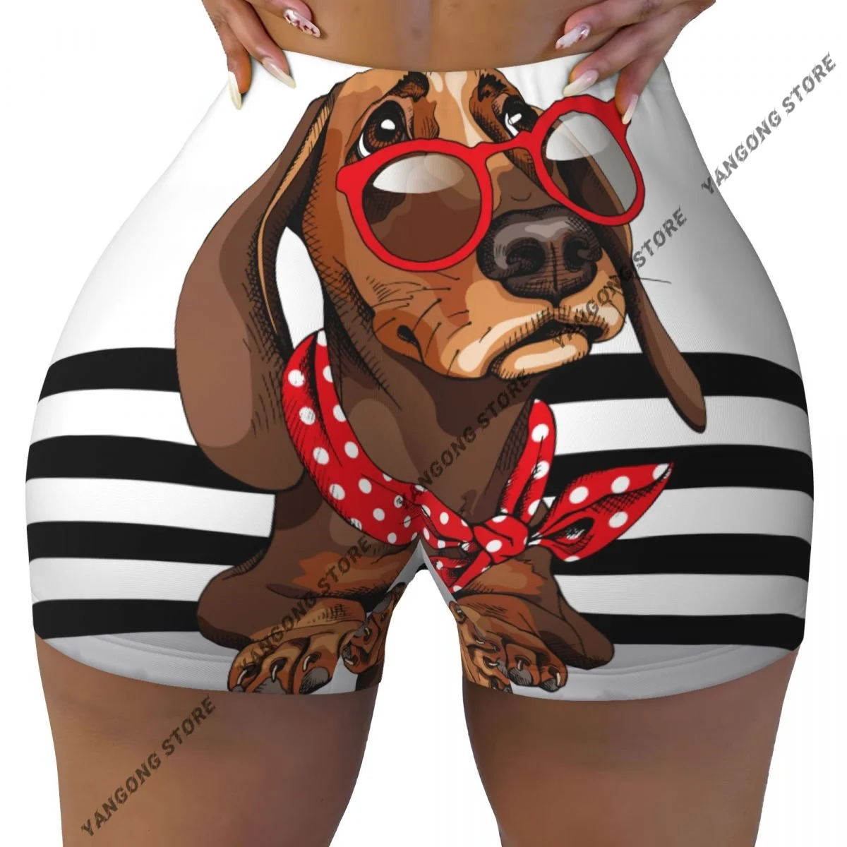 اليوغا السراويل الكلب الألماني في النظارات الشمسية الحمراء منقطة وشاح للرقبة النساء السائق ضيق مطاطا تجريب الرياضة طماق ملابس رياضية #1