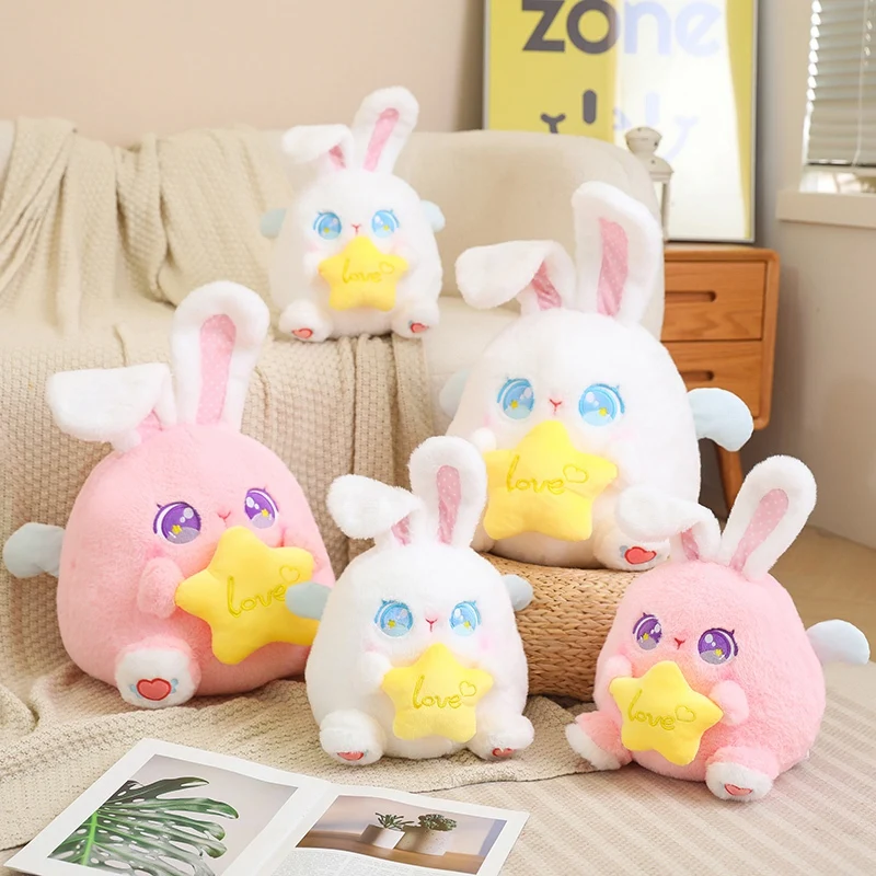 

Creative Cartoon Angel Rabbit Plush Toys Soft Stuffed Animal Kawaii Bunny Holding Star Funny Dolls for Kids Xmas Gift Home Decor