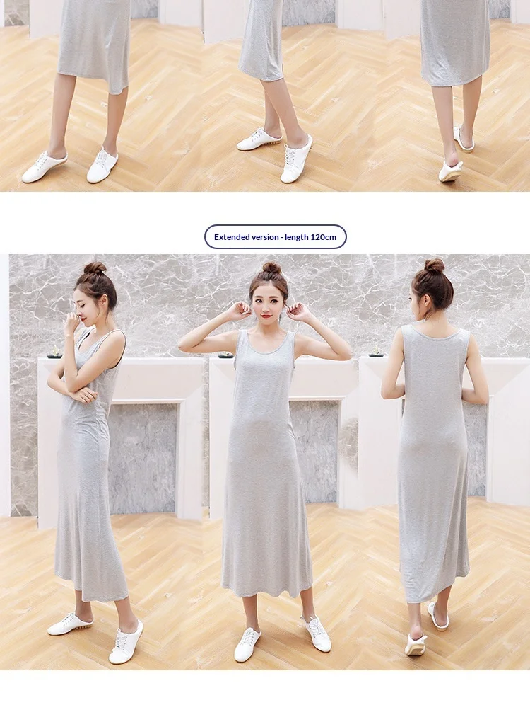 1 40 Momme Modal Sommer-Midikleid für Damen Ärmelloses Locker Sitzendes Tanktop-Kleid Lässiges Layering-Slip-Kleid – Detail 6