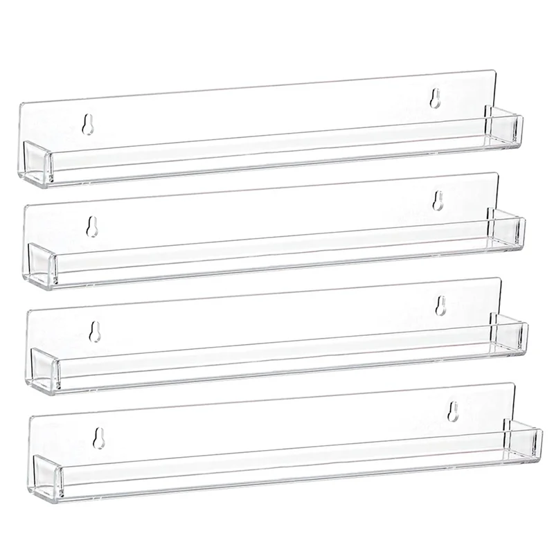 HGFLE-Nail Polish Rack Wall Mounted Shelf 4Pack,Clear Acrylic Nail Polish Holder Organizer With Removable Anti-Slip End Insert