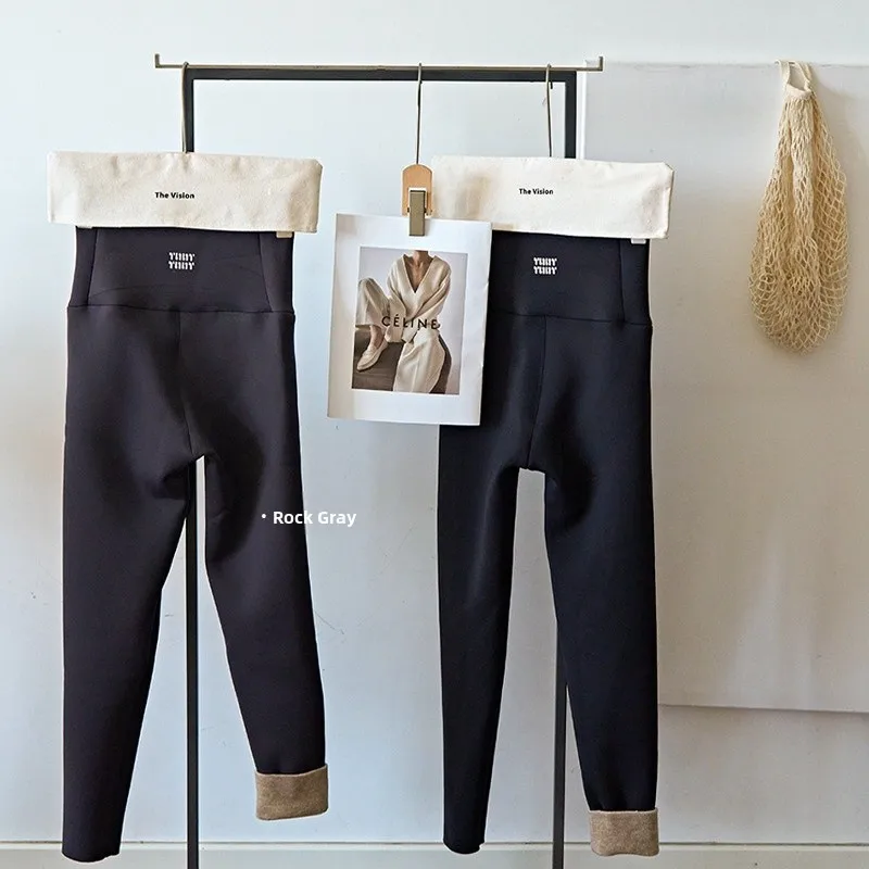 Pantaloni da yoga in pelle di arca opaca in velluto Thiened Pantaloni sportivi in lana autunno inverno a vita alta con controllo della pancia e vestibilità aderente