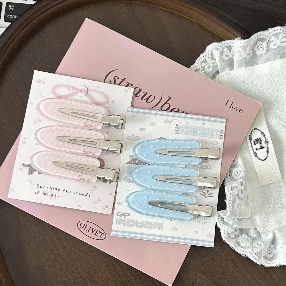 2pcs/set Minimalist Jelly Clear Acrylic Seamless Hair Clips Ins Style Sweet Girl Polka Dot Bow Bangs Side Clip Hair Accessories