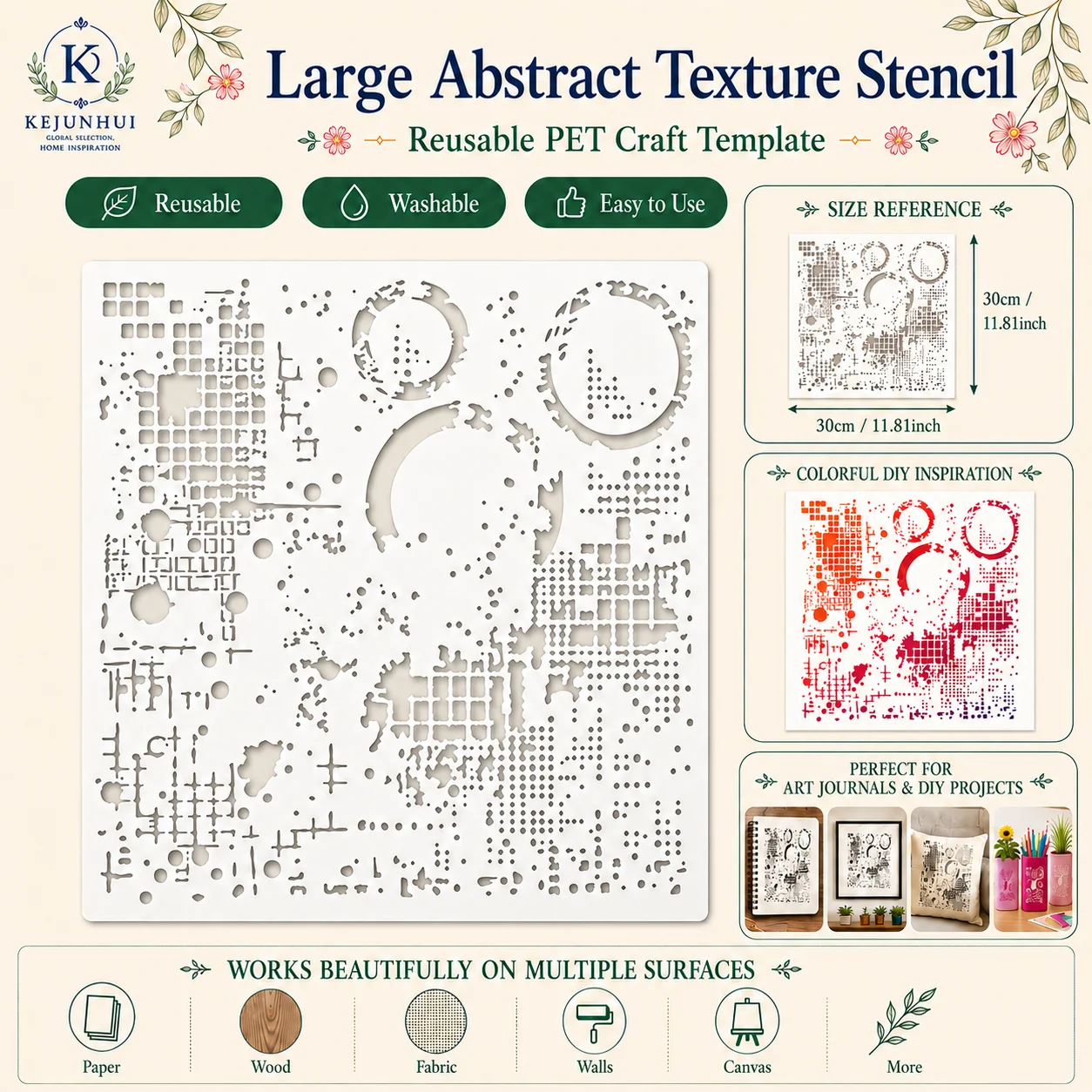 Abstract Geometry Stencil Set-Reusable Template to Elevate Space with Contemporary Artistic Touch on Furniture,Walls,DIY Crafts