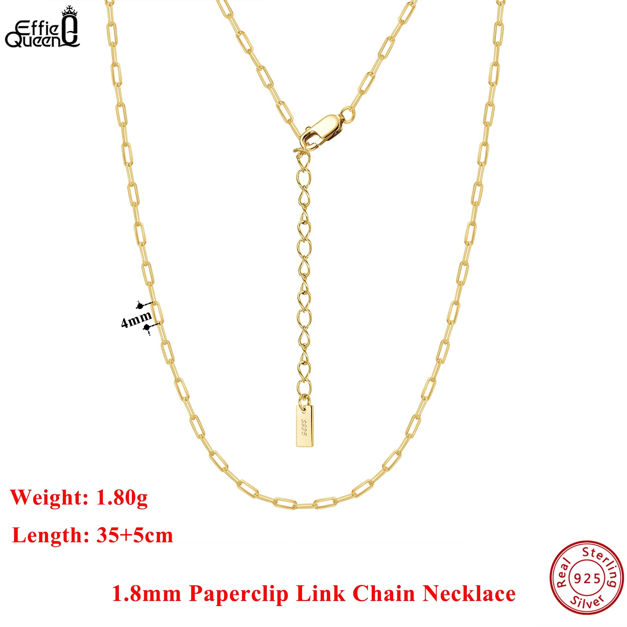 

Effie Queen 925 Sterling Silver Fashion Paperclip Link Chain Necklace for Women Men Simple Basic Neck Chain Party Jewelry SC64