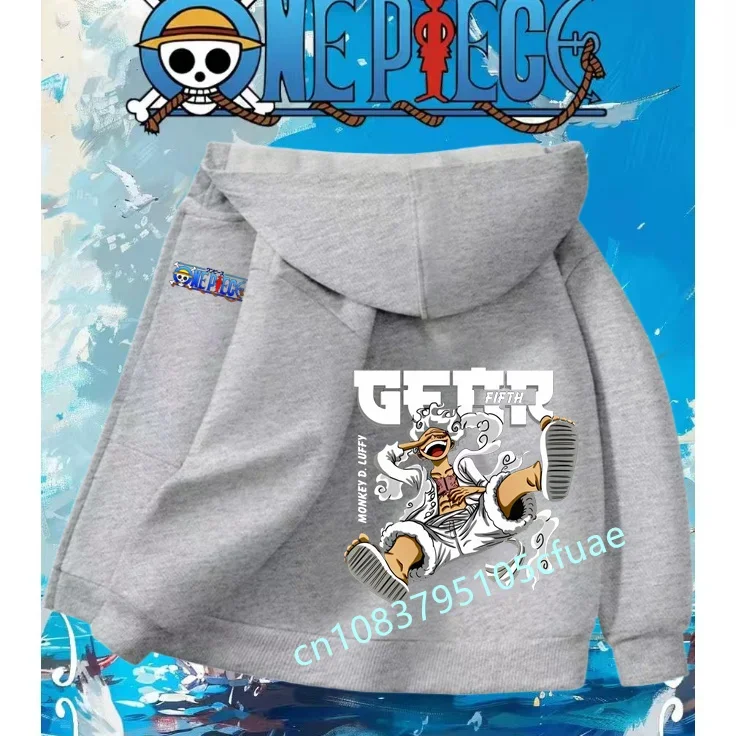 

One Piece Luffy Gear 5 Boy Zipper Hoodie Cartoon Japan Style Anime Girl Sweatshirt+pants 2025 New Fashion Children Jackets Coat