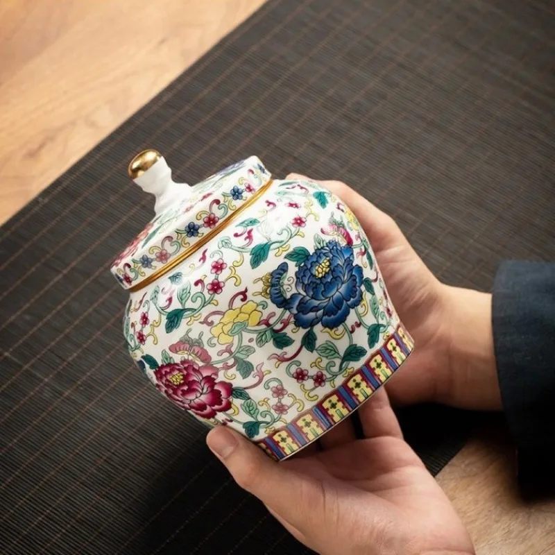Colorful Flower Ceramic Sealed Jar General Jar Tea Bottle Moisture-proof Food Storage Container Gilded Jars Home Decoration Gift