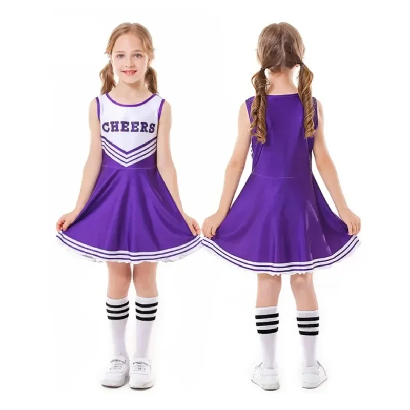 Vestido de disfraz de porristas para niños, vestido de fútbol sin mangas para bebé, vestido de actuación en escenario para colegiala